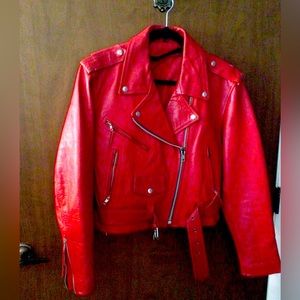 Red leather motorcycle jacket